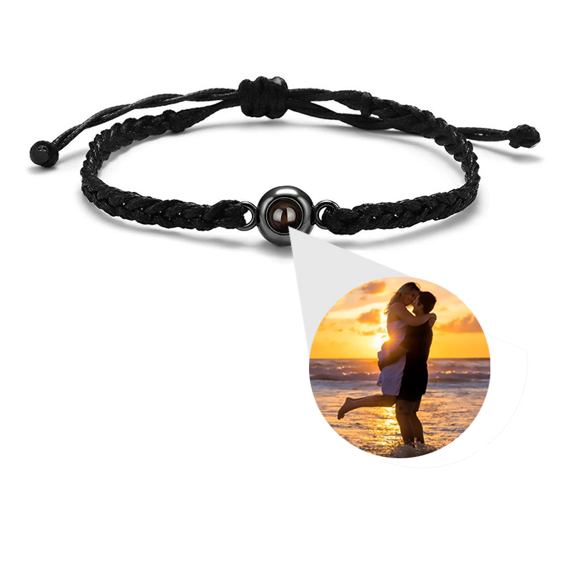 FYS Personalized Circle Photo Projection Bracelet Black Black