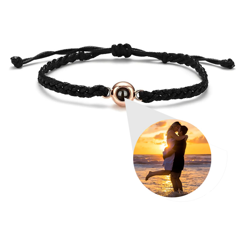 FYS Personalized Circle Photo Projection Bracelet Black Rose Gold