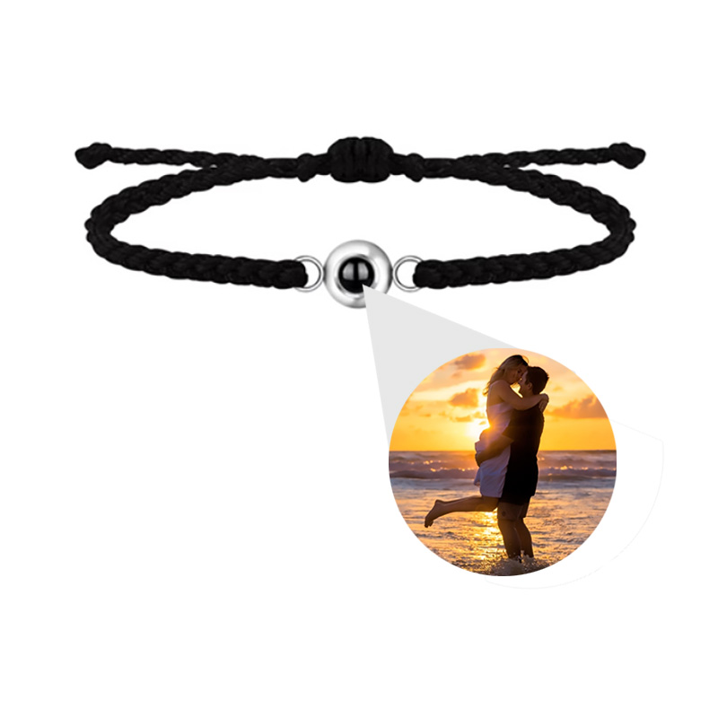 FYS Personalized Circle Photo Projection Bracelet Black Silver