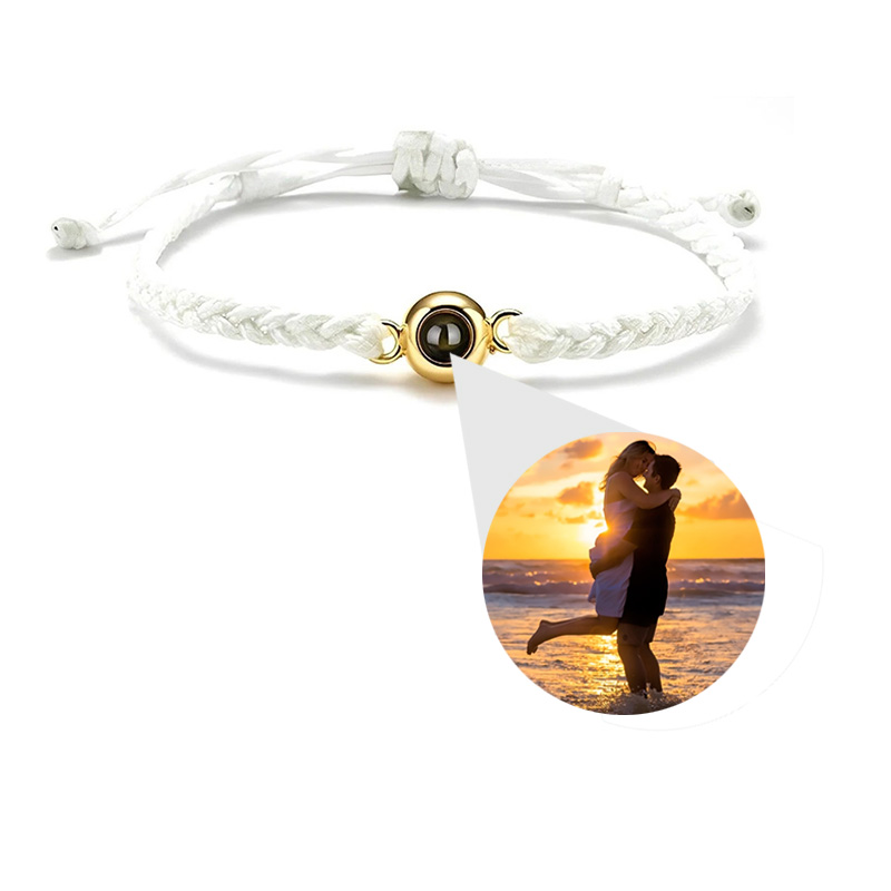 FYS Personalized Circle Photo Projection Bracelet White Gold