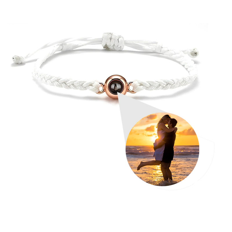 FYS Personalized Circle Photo Projection Bracelet White Rose Gold