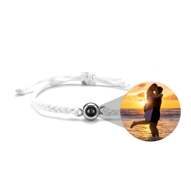 FYS Personalized Circle Photo Projection Bracelet White Silver